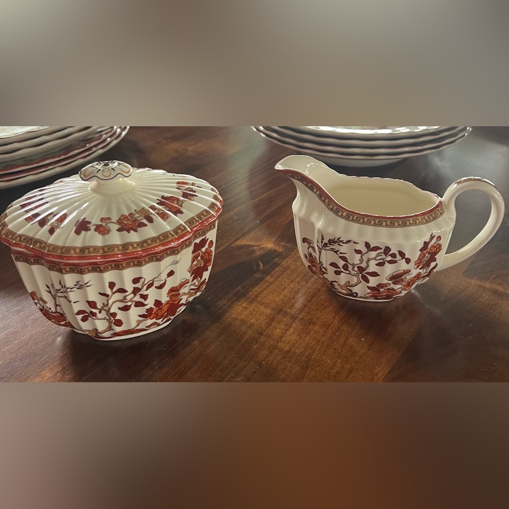RARE difficult to find Spode Indian Tree Sugar and Creamer in fabulous condition